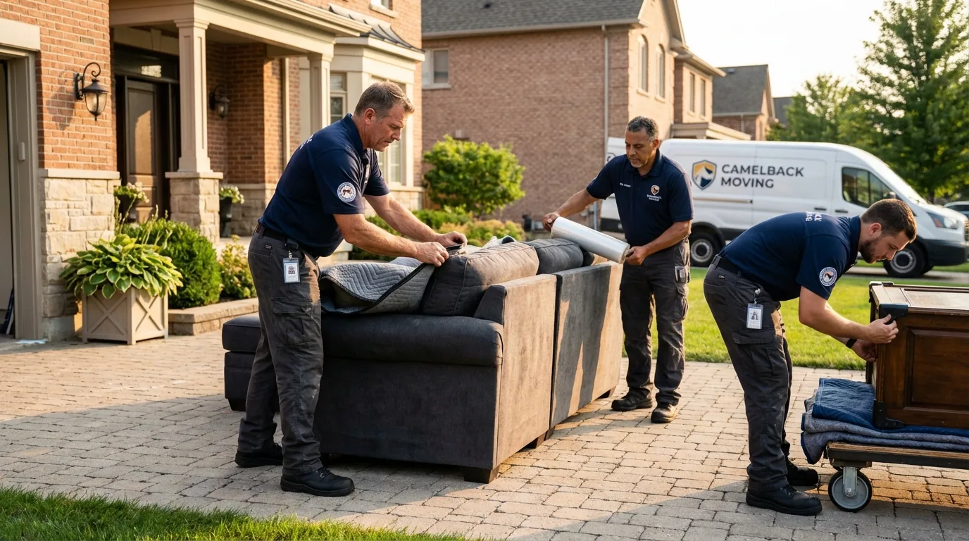 Large estate moving crew wrapping furniture in East Bridgewater, MA